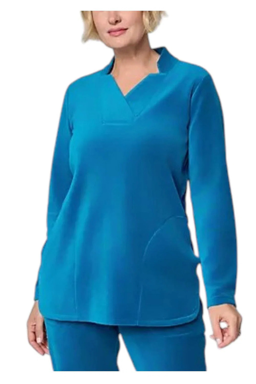 Denim & Co. Women's Velour Notch Collar Tunic Drk Teal - Regular